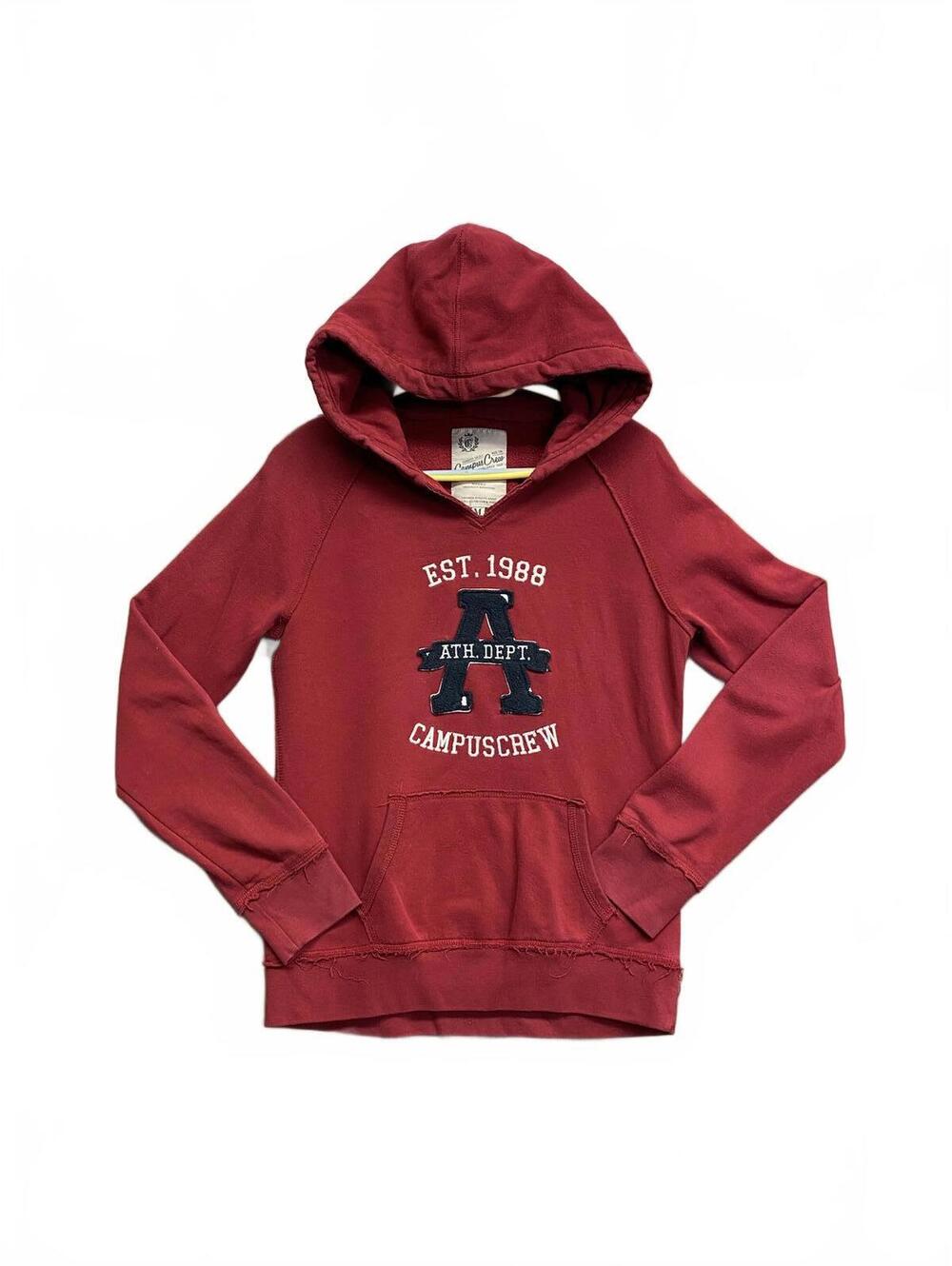 Campus Crew Varsity Vault Red Hoodie Distressed Seams Ath Dept Size M